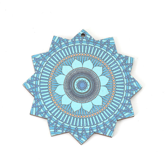 Immagine di Legno Ciondoli Fiore Blu 60mm x 60mm, 10 Pz