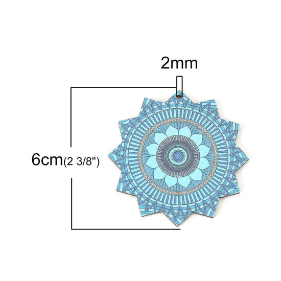Immagine di Legno Ciondoli Fiore Blu 60mm x 60mm, 10 Pz