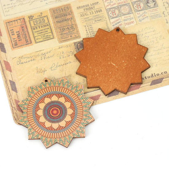 Immagine di Legno Ciondoli Fiore Arancione 60mm x 60mm, 10 Pz