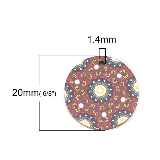 Bild von Natürliches Holz Charms Rund Rotweinfarben 20mm D., 20 Stück