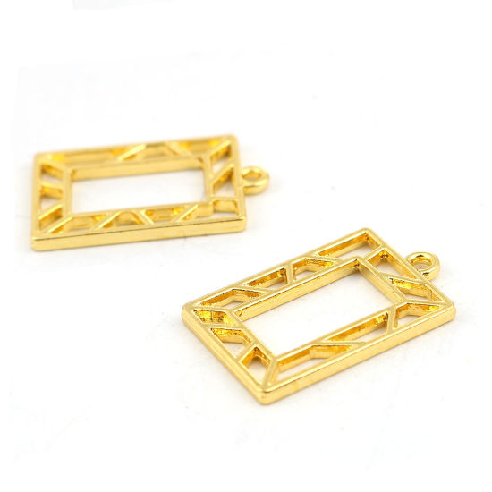Picture of Zinc Based Alloy Open Back Bezel Pendants For Resin Gold Plated Rectangle Geometric 29mm(1 1/8") x 18mm( 6/8"), 5 PCs