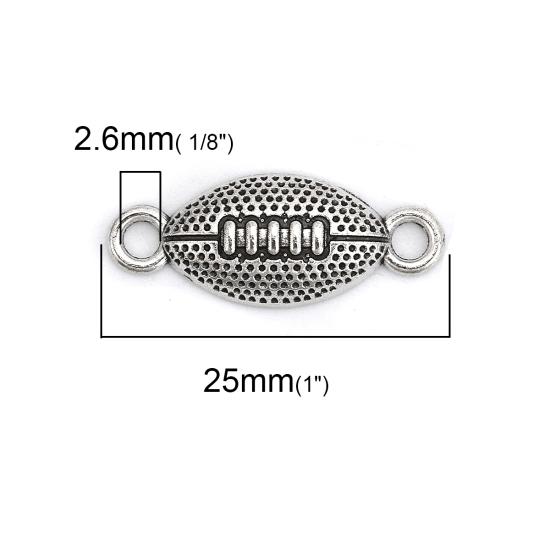 Bild von Zinklegierung Sport Verbinder Amerikanischer Fußball Antiksilber 25mm x 10mm, 30 Stück