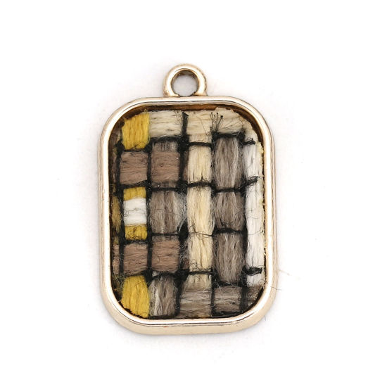 Imagen de Zamak Colgantes Charms Rectángulo Oro Claro Multicolor Enrejado 23mm x 15mm, 10 Unidades