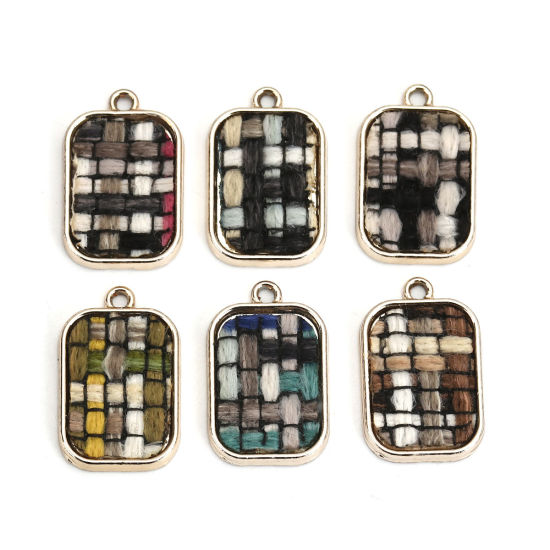 Imagen de Zamak Colgantes Charms Rectángulo Oro Claro Multicolor Enrejado 23mm x 15mm, 10 Unidades