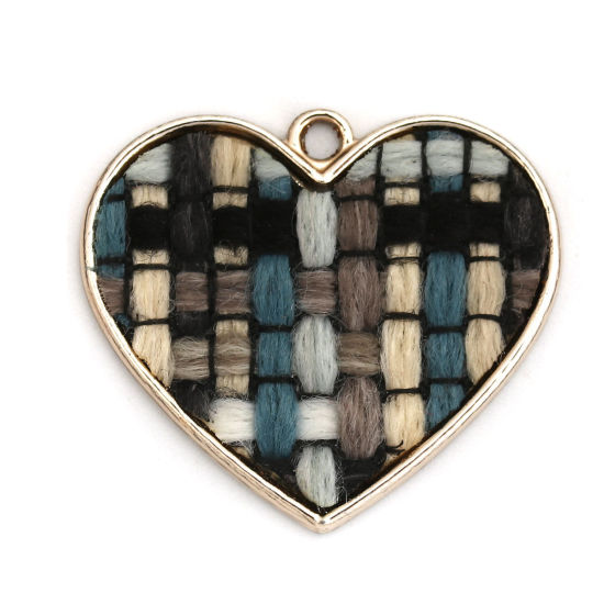 Bild von Zinklegierung Charms Herz Hellgold Bunt Gitter 28mm x 25mm, 10 Stück