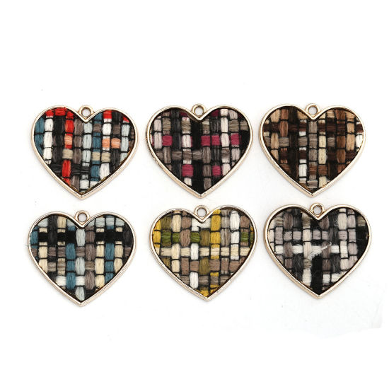 Bild von Zinklegierung Charms Herz Hellgold Bunt Gitter 28mm x 25mm, 10 Stück