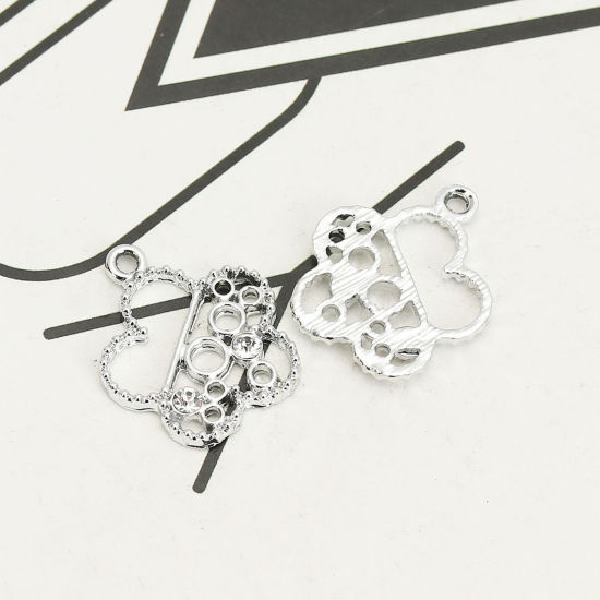Image de Breloques en Alliage de Zinc Fleur Rond Argent Mat à Strass Transparent 20mm x 18mm, 20 Pcs