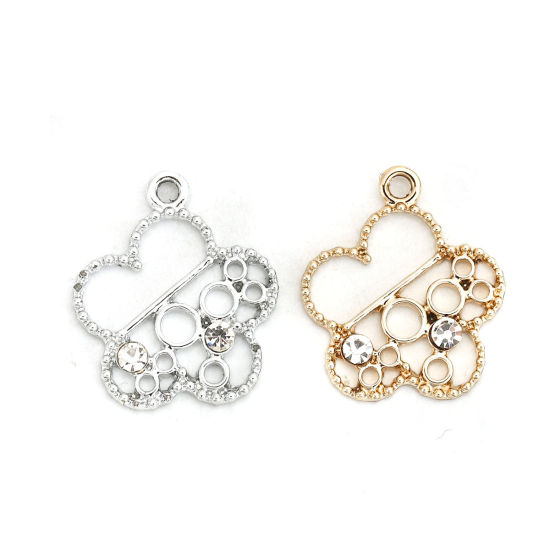 Image de Breloques en Alliage de Zinc Fleur Rond Argent Mat à Strass Transparent 20mm x 18mm, 20 Pcs
