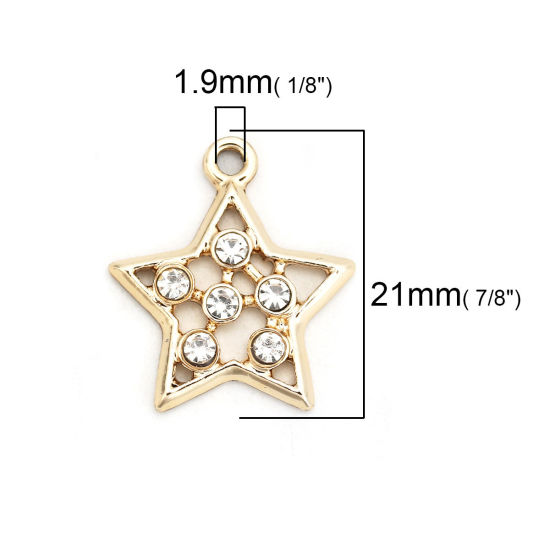 Bild von Zinklegierung Charms Pentagramm Stern Hellgold Transparent Strass 21mm x 18mm, 10 Stück