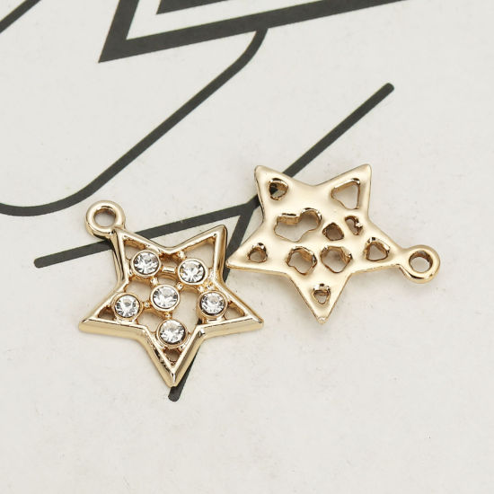 Bild von Zinklegierung Charms Pentagramm Stern Hellgold Transparent Strass 21mm x 18mm, 10 Stück