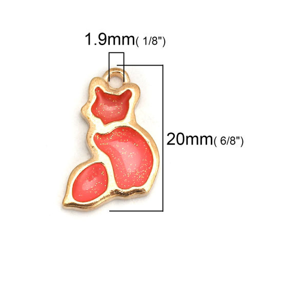 Picture of Zinc Based Alloy Charms Cat Animal Gold Plated Neon Pink Glitter Enamel 20mm( 6/8") x 13mm( 4/8"), 10 PCs
