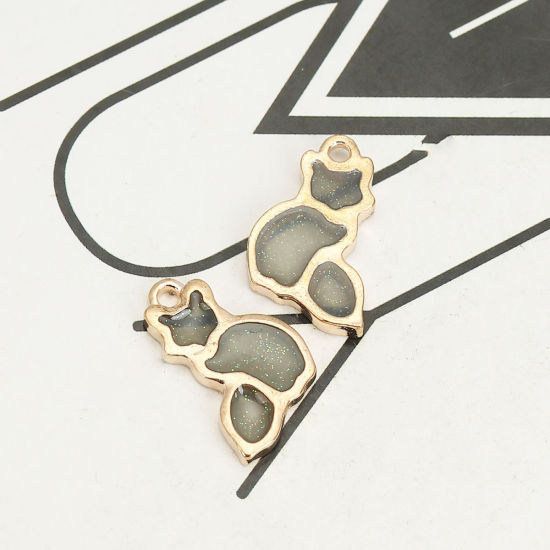Picture of Zinc Based Alloy Charms Cat Animal Gold Plated Gray Glitter Enamel 20mm( 6/8") x 13mm( 4/8"), 10 PCs