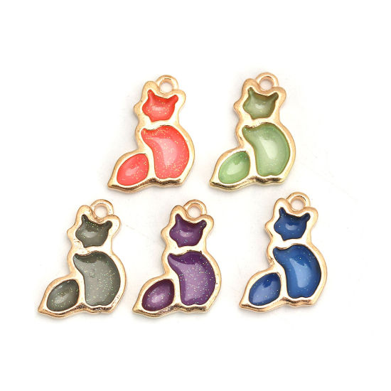 Picture of Zinc Based Alloy Charms Cat Animal Gold Plated Gray Glitter Enamel 20mm( 6/8") x 13mm( 4/8"), 10 PCs