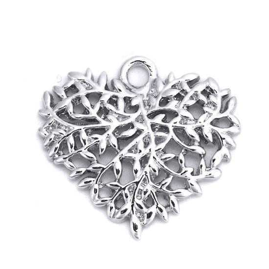 Picture of Zinc Based Alloy Charms Heart Silver Tone 23mm( 7/8") x 21mm( 7/8"), 10 PCs