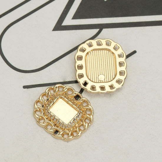 Picture of Zinc Based Alloy Embellishments Rectangle Gold Plated Cabochon Settings (Fits 8mmx6mm) 20mm( 6/8") x 18mm( 6/8"), 10 PCs