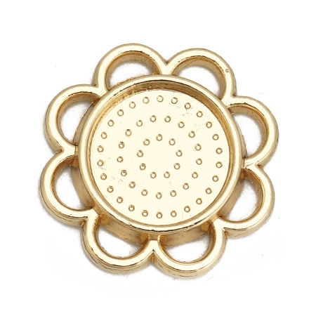 Picture of Zinc Based Alloy Embellishments Flower Gold Plated Cabochon Settings (Fits 14mm Dia.) 25mm(1") x 25mm(1"), 10 PCs