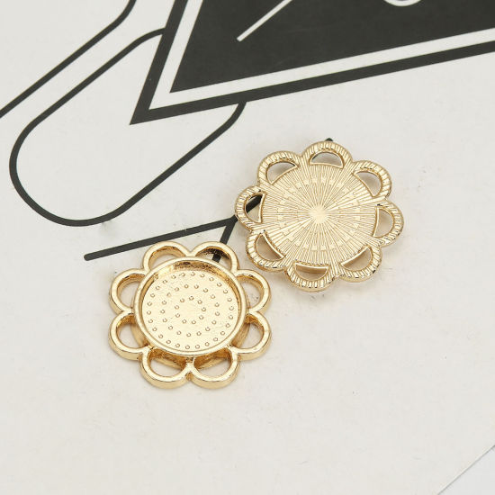 Picture of Zinc Based Alloy Embellishments Flower Gold Plated Cabochon Settings (Fits 14mm Dia.) 25mm(1") x 25mm(1"), 10 PCs