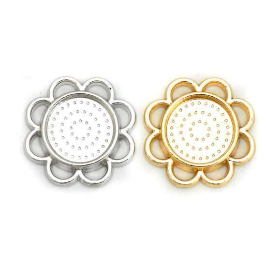 Picture of Zinc Based Alloy Embellishments Flower Silver Tone Cabochon Settings (Fits 14mm Dia.) 25mm(1") x 25mm(1"), 10 PCs