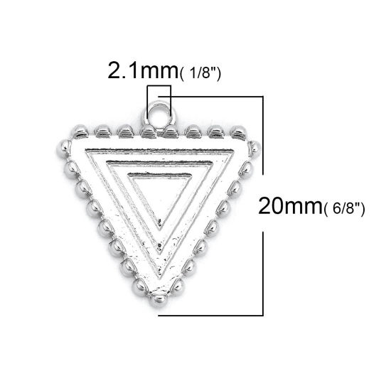 Picture of Zinc Based Alloy Charms Triangle Silver Tone Cabochon Settings (Fits 18mmx16mm) 20mm x 20mm, 10 PCs