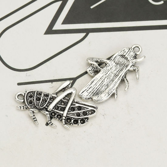 Picture of Zinc Based Alloy Pendants Insect Animal Antique Silver Color (Can Hold ss4 Pointed Back Rhinestone) 32mm(1 2/8") x 20mm( 6/8"), 10 PCs