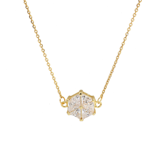Imagen de 316 Acero Inoxidable Micro Pave Collares Chapado en Oro Hexágono Claro Circón Artificial 47cm longitud, 1 Unidad”