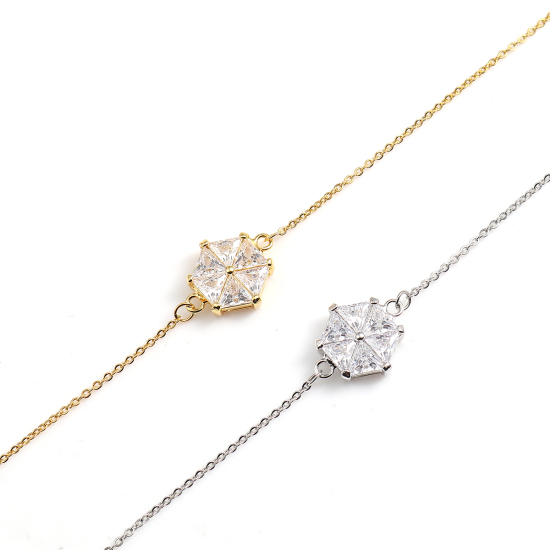 Imagen de 316 Acero Inoxidable Micro Pave Collares Chapado en Oro Hexágono Claro Circón Artificial 47cm longitud, 1 Unidad”