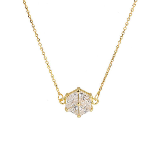 Imagen de 316 Acero Inoxidable Micro Pave Collares Chapado en Oro Hexágono Claro Circón Artificial 47cm longitud, 1 Unidad”