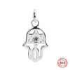 Picture of Sterling Silver Charms Silver Hamsa Symbol Hand Star Of David Hexagram Clear Rhinestone 15mm( 5/8") x 8mm( 3/8"), 1 Piece