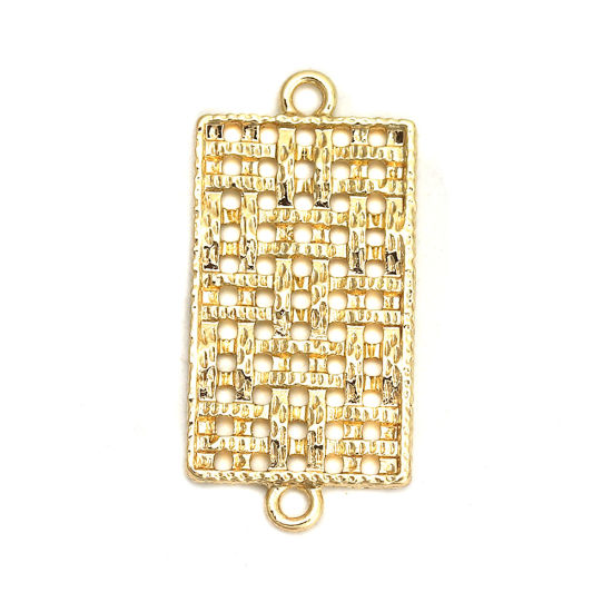 Picture of Zinc Based Alloy Connectors Rectangle Gold Plated Grid Checker 31mm x 15mm, 10 PCs