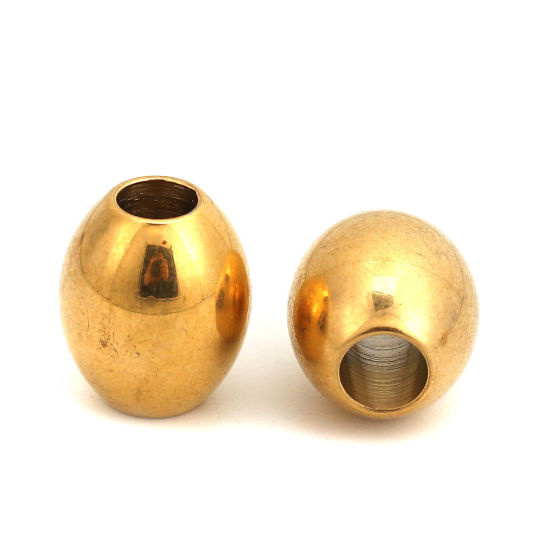 Imagen de 304 Acero Inoxidable Cuentas Óvalo Chapado en Oro 15mm x 13mm, Agujero: Aprox 5.2mm, 2 Unidades
