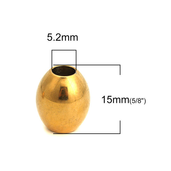 Imagen de 304 Acero Inoxidable Cuentas Óvalo Chapado en Oro 15mm x 13mm, Agujero: Aprox 5.2mm, 2 Unidades
