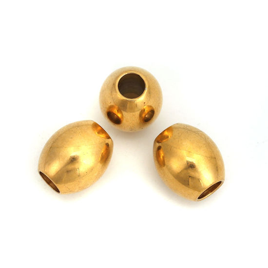 Imagen de 304 Acero Inoxidable Cuentas Óvalo Chapado en Oro 15mm x 13mm, Agujero: Aprox 5.2mm, 2 Unidades