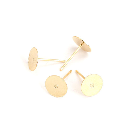 Picture of 304 Stainless Steel Ear Post Stud Earrings Round Gold Plated (Fits 8mm Dia.) 8mm( 3/8") Dia., Post/ Wire Size: (21 gauge), 30 PCs