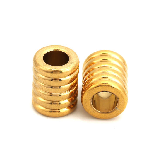 Bild von 304 Edelstahl Perlen Zylinder Vergoldet Streifen 15mm x 11mm, Loch: ca. 5.8mm, 2 Stück