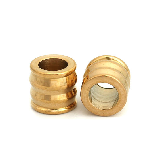 Imagen de 3 Unidades Recubrimiento al Vacío PVD Ecológico 304 Acero Inoxidable Cuentas Para Hacer Joyas De Bricolaje Chapado en Oro Cilíndrico Raya 10mm x 9mm, Agujero: Aprox 5.9mm