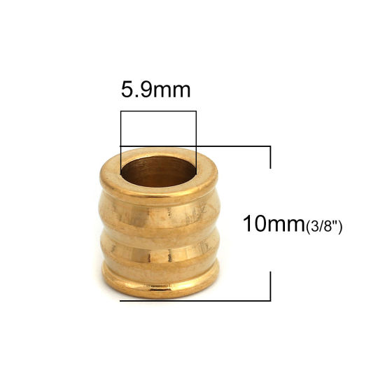 Imagen de 3 Unidades Recubrimiento al Vacío PVD Ecológico 304 Acero Inoxidable Cuentas Para Hacer Joyas De Bricolaje Chapado en Oro Cilíndrico Raya 10mm x 9mm, Agujero: Aprox 5.9mm