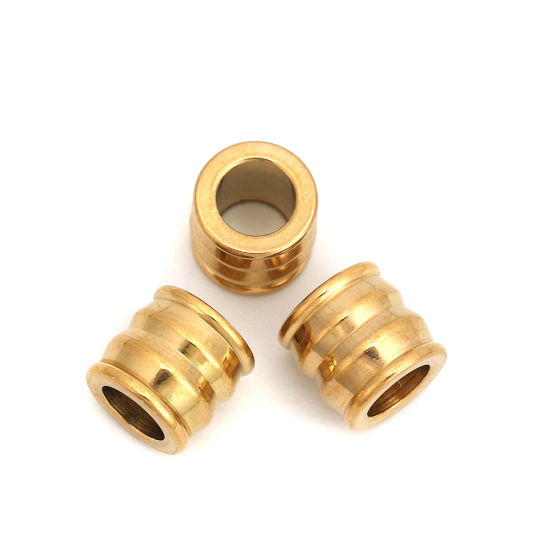 Imagen de 3 Unidades Recubrimiento al Vacío PVD Ecológico 304 Acero Inoxidable Cuentas Para Hacer Joyas De Bricolaje Chapado en Oro Cilíndrico Raya 10mm x 9mm, Agujero: Aprox 5.9mm