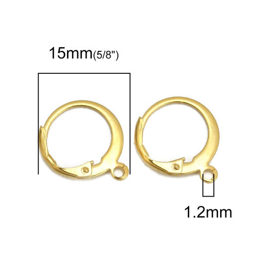 Picture of 304 Stainless Steel Lever Back Clips Earrings Circle Ring Gold Plated W/ Loop 15mm( 5/8") x 12mm( 4/8"), Post/ Wire Size: (19 gauge), 10 PCs