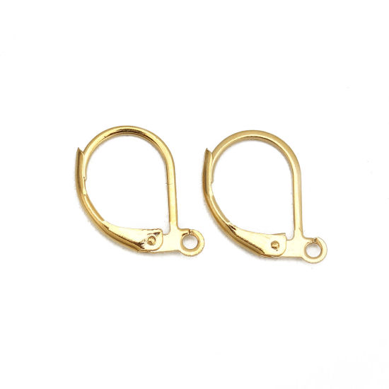 Picture of 304 Stainless Steel Lever Back Clips Earrings Drop Gold Plated W/ Loop 16mm( 5/8") x 10mm( 3/8"), Post/ Wire Size: (18 gauge), 10 PCs