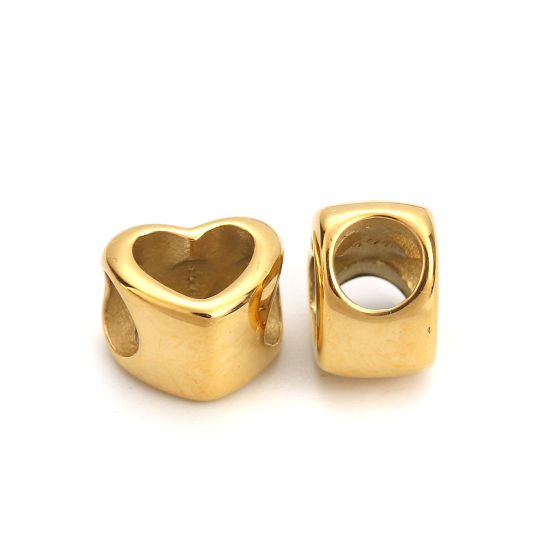 Picture of Stainless Steel Casting Beads Heart Gold Plated 11mm x 10mm, Hole: Approx 5.2mm, 1 Piece