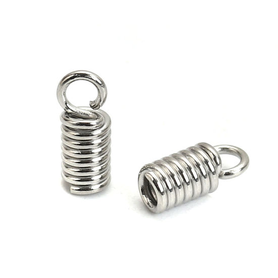 Picture of 304 Stainless Steel Cord End Caps Spring Silver Tone (Fits 2mm Cord) 8mm( 3/8") x 3.5mm( 1/8"), 50 PCs