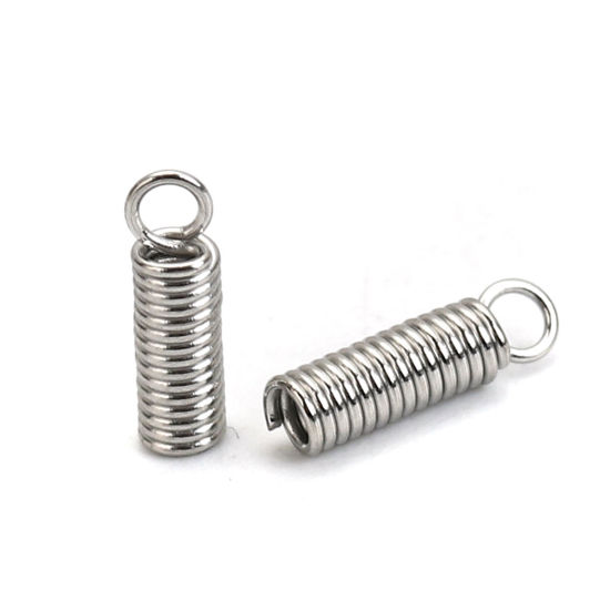 Picture of 304 Stainless Steel Cord End Caps Spring Silver Tone (Fits 1.4mm Cord) 8mm( 3/8") x 2.3mm( 1/8"), 50 PCs