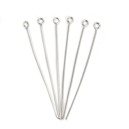 304 Edelstahl Nietstifte Kettelstifte mit Öse Silberfarbe 5cm lang, 0.7mm (21 gauge), 100 Stück