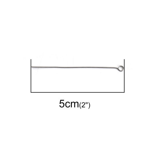 Bild von 304 Edelstahl Nietstifte Kettelstifte mit Öse Silberfarbe 5cm lang, 0.7mm (21 gauge), 100 Stück