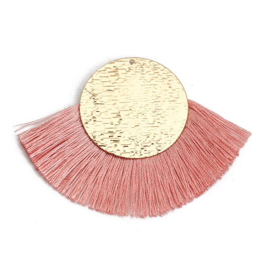Immagine di Poliestere Nappine Ciondoli Tondo Oro Placcato Arancione Rosa 70mm x 50mm, 3 Pz