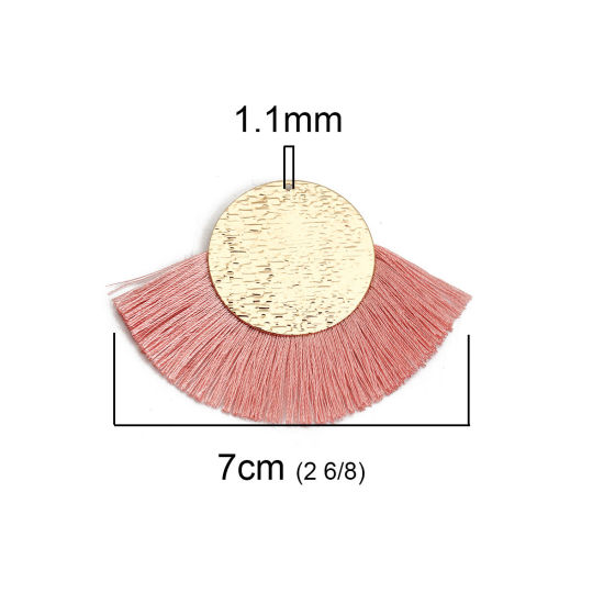 Immagine di Poliestere Nappine Ciondoli Tondo Oro Placcato Arancione Rosa 70mm x 50mm, 3 Pz
