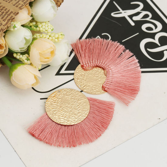 Immagine di Poliestere Nappine Ciondoli Tondo Oro Placcato Arancione Rosa 70mm x 50mm, 3 Pz