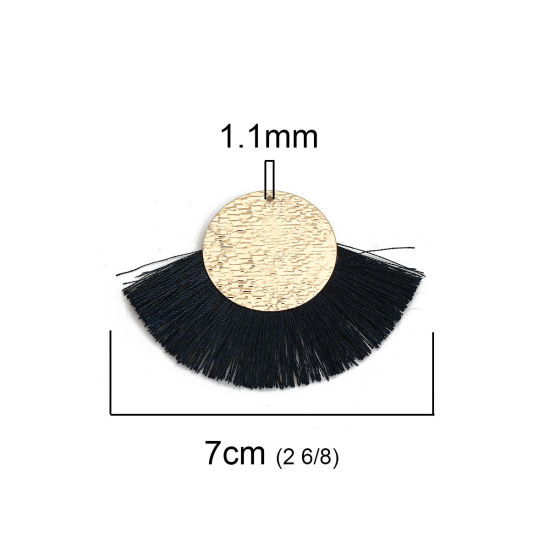 Immagine di Poliestere Nappine Ciondoli Tondo Oro Placcato Blu Nero 70mm x 50mm, 3 Pz