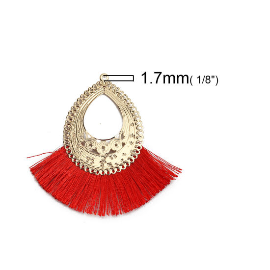 Immagine di Poliestere Nappine Ciondoli Goccia Oro Placcato Rosso 7cm x 6.7cm, 3 Pz