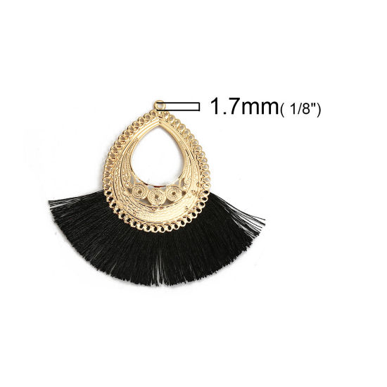 Immagine di Poliestere Nappine Ciondoli Goccia Oro Placcato Nero 7cm x 6.7cm, 3 Pz